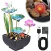 Jokapy Fontana d'acqua da tavolo, 3 piani, foglia, piccola fontana per desktop, a cascata, alimentata tramite USB, con ciottoli e luci per ufficio, casa, scrivania (colore 1 senza anello luminoso)