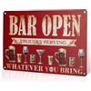 dingleiever Targa con scritta Bar Open, con scritta Proudly Serving Whatever You Bring, 20,3 x 30,5 cm, colore: rosso