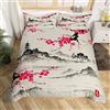 Homemissing Stile giapponese Set Copripiumino 200x200cm Ukiyoe giapponese Copripiumone per Home Soggiorno Reversible Sakura Fiore Tradizionale Retro Tema Rosa Decorativo Copripiumini
