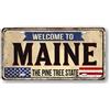 Generic Targa in latta con scritta Welcome to USA - Targa decorativa degli Stati Uniti d'America in latta da 15,2 x 30,5 cm - Stampa su metallo Patriot American Wall Hanging Art Maine
