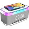 PORFOYO Smart Sveglia digitale, sveglia digitale con Bluetooth, con caricatore wireless da 15 W, luce notturna 6 colori, altoparlante Bluetooth, bianco
