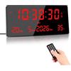 Manoive Orologio da Parete LED, 15 Grande Sveglia Digitale Telecomando | 6 Sveglie, Calendario, Temperatura, Data, Settimana, Secondi | Memoria + 3 Luminosità | Orologio da Parete e Tavolo