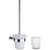 GERUIKE Scopino WC da Parete con Porta Scopino per WC Senza Foratura Acciaio Inox Argento Cromo Contiene 2 Testina per Scopino Bianco e Portascopino in Vetro per Bagno
