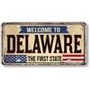Generic Targa in latta con scritta Welcome to USA - Targa decorativa statunitense in latta da 15,2 x 30,5 cm - Stampa artistica da parete in metallo Patriot American Delaware