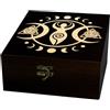 arricraft 1 pezzo quadrato scatola di souvenir in legno dea del sole e luna | 12 x 12 x 6 cm Scatola Decorativa Organizzatore di Gioielli Cassa in Legno Inciso Memoria con Coperchi Blocco di