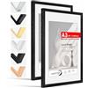 HIMEETIME® 2x Cornice A3 30x42 cm Cornice in legno nero,Cornice in legno in vero legno per esporre un'immagine di 21x30 cm con tappetino o 29.7x42 cm senza tappetino,Cornice per fotografie A3