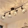 LVWIT Faretti Soffitto Orientabili, Faretti da Camera da Letto 4 Luci, Faretto E14 Soffitto Cristallo, Plafoniera Faretto Nero Vintage per Barra, Salotto, Cucina, Corridoio (Senza Lampadina)