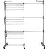 THINFAR Stendino, 4 Livelli Stendibiancheria Verticale Allungabile con Ruote, Acciaio Inossidabile Stendino da Balcone Esterno, Stendipanni per Interno (75-142,5*64*170 cm/grigio)
