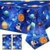 RICUHJIAJU 2 Pezzi Tovaglie Da Tavolo Blu Tema Spazio Per Bambini, Stampa Astronauti Razzi Pianeti Navi Spaziali, Decorazione Tavolo Compleanno Maschi Femmine 274x137 cm (A)