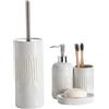 BM Set Accessori Bagno Ceramica 4 Pezzi - Dispenser, Porta Spazzolini, Portasapone, Portascopino WC - Moderno Set da Bagno Elegante per Casa, Hotel, B&B