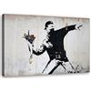 Feeby Quadro su Tela Lanciatore di Fiori Scatola di Fiori XXL 120x80 cm 1 pezzo Stampa Murale da parete Immagini Moderni per Soggiorno Camera da Letto Ufficio Cucina Banksy Arte di Strada Nero