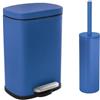 Spirella - Pattumiera a Pedale + Set scopino WC Akira in Acciaio - Chiusura Ammortizzata Easy-Close, Anti-Impronta - 21,4 x 17,6 x 30 cm - 5 L - Blu Royal Opaco