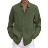 Generico Camicia Manica Lunga Uomo, Camicia Uomo Manica Lunga in Lino Verde, Camicie Maglietta Slim Fit Elegante Estivo Abbigliamento Estiva Taglie Forti Casual Regular T Shirt