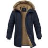 Xnova Giacca Invernale Uomo con Cappuccio Giubbotto Parka in Pile Caldo Medio Lungo, Cappotto Termico Militare Giubbino Antivento in Cotone con Tasche per Outdoor Sci Trekking, Blu Navy, L