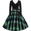 TYQQU Donna Abito a Maniche Lunghe Slim Hepburn Abito a Tunica con Scollo a V Sexy Abito da Sera Elegante a Pois Plaid Verde L