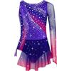 Sxiwei Ragazza Festivo Abito Pattinaggio Artistico Senza Maniche Manica Lunga Abito Balletto Danza Brillant Mesh Intarsio Body con Gonna Chiffon Abbigliamento Viola 15-16 Anni