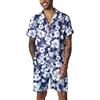 PRIVIMIX Camicia Hawaiana Uomo Set Tuta Completa Estiva 2 Pezzi Funky Camicie e Pantaloncini Casual Outfit Blu Scuro 3XL