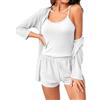 Generic Set loungewear da 3 pezzi con vestaglia set da donna top completo per libero set combinato abito casual giarrettiera sposa (White, S)