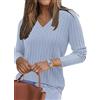 PLOKNRD Maglioncino Donna Leggero Collo a V Maniche Lunghe Elegante Stagione Invernale Pullover Celeste L