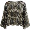 Bakermiche Mantello da donna a maniche lunghe con paillettes e perline scialle avvolge scialle flapper anni '20 Gatsby Party Cover Up, Nero-oro (Tipo 2), 47cm