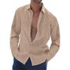 Aro Lora Camicia da Uomo a Maniche Lunghe in Lino Collo Coreana con Bottoni Tinta Unita Elegante Casual da Spiaggia