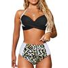 JFAN Costume da Bagno Donna Vita Alta Costumi Piscina Due Pezzi Imbottito Push Up Beachwear Reggiseno Bikini Donna Mare,Nero + Leopardato M