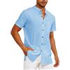 Yutdeng Camicie da Uomo Estate Casual Traspirante Maniche Corte Tinta Unita Camicia da Spiaggia in Cotone e Lino Classico Top Semplice Sciolto Camicie con Risvolto Abbottonato Blu M