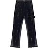 Generic Jeans Svasati da Uomo, Pantaloni Streetwear con vestibilità a Strati, Denim Patchwork Nero retrò con Orlo Grezzo e Schizzi di Vernice