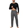 Litherday Pigiama Uomo Invernale Cotone Girocollo Henley Quadri Casa Lungo | Cotone elastan, maglia girocollo con taschino, pantaloni a quadri, tasche e coulisse per casa