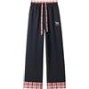 Generisch Pantaloni casual con ricamo, vestibilità larga, pantaloni da jogging a quadretti con gamba dritta per autunno e inverno, Nero , 5XL