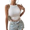 Hanaoops Canotta Donna Sexy Canottiera Estivo Senza Maniche Crop Top Collo Halter Aderente Tank Tops Corto Slim Fit Camicia con Nappa Bohémien Maglietta Shirt Clubwear
