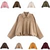 Generisch Giacca in pelle scamosciata da donna corta oversize, bomber in morbida pelle scamosciata con fodera in pile, giacca invernale per autunno, mezza stagione, giacca corta in pelle, look casual, con