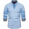 Allthemen Camicia da Uomo Oxford da Lavoro Elegant Camicie Cotone Bottoni Slim Fit Shirt Tinta Unita Classiche Azzurro M
