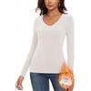 WOWENY Maglia termica da donna in pile a coste, con scollo a V, a maniche lunghe, calda, elegante, maglione invernale, morbida e comoda