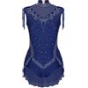 Yruioon Body da ginnastica per ragazze, con paillettes, senza maniche, con frange, da pattinaggio artistico, leotard, tuta da ginnastica, costume da competizione per la danza, blu marino, 134-140 cm