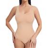 Joyshaper Shapewear Donna Body Modellante Perizoma Body Snellente Pancia Senza Cuciture Casual Bodysuit Senza Maniche con Scollo a U Jumpsuit Top, Beige, XXL