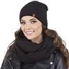 Vivisence Set Invernale da Donna con Cappello E Scaldacollo A Doppio Giro Realizzato in Filato Caldo E Morbido Perfetto per Protezione dal Freddo Stile Elegante E Classico, Nero,Taglia Unica