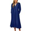 AMDOLE Vestito lungo floreale tinta unita scollo a V con lacci a maniche lunghe a trapezio abito lungo a pieghe cicloide abito estivo da donna UK, Blu, XL