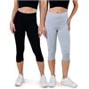 SES Leggings Capri da donna, confezione da 2 pezzi, taglie da 32 a 34 fino a 56 - 58, opachi, leggings da donna elasticizzati a 3/4, in cotone/da donna con vestibilità perfetta, Nero/Grigio Melange,