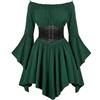 Generico Costume Pirata Donna, Costume Carnevale Balze Gonfie, Chiffon con Spalle Scoperte Abito con Pantaloncini Integrati Vestito Pirata per Halloween Cosplay