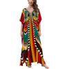 L-Peach - Caftano estivo lungo con stampa etnica, vestito da spiaggia, kimono maxi per donna, Taglia unica
