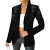 Generic Blazer da Donna Casual con Decorazioni in Strass, a Maniche Lunghe, Aperto sul Davanti, Giacca Scintillante, Cappotto Glitterato per la Sera, Nero, Piccolo