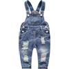 KIDSCOOL SPACE KIDSCOOL Salopette Jeans Bambino, Denim Strappato con Bavaglino | Salopette neonato in denim, tuta unisex strappata e consumata, fodera a quadretti, outfit morbido