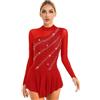 Loodgao Pattinaggio Abito Body Danza per Donna Adulto Schiena Scoperta Vestito da Danza Classica con Strass Artistico Leotard per Gara da Tutu Ballerina Latino Tango Rosso L