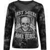 Rock Rebel by EMP Donna Camicia a Manica Lunga Grigia/Nera con Teschi e Dettagli