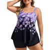 Hanna Nikole Tankini da donna taglie forti, costume da bagno in 2 pezzi, con volant e pantaloncini da bagno, Fiore viola., 12 Di Più