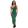 QKEPCY Vestito Lungo Donna Elegante Ragazza Vestito da Cocktail Senza Monospalla Donna Abito da Sera Donna Senza Manica Vestito Elegante Donna Sexy Abito da Festa Cerimonia Matrimonio (Verde M)