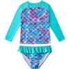 WYTbaby Costume da Bagno Ragazze 2 Pezzi con Volant, Sirena Manica Lunga Costume Piscina Bambina Anti-UV UPF 50+ Set per Spiaggia, Piscina Rash Guard per Bambina 3-9 Anni