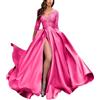 Xmiral Abito da Donna con Spacco Profondo a V in Pizzo con Paillettes, Gonna Lunga Sexy, Abito da per Banchetti, Abito con Maniche a Cinque Quarti Vestiti Matrimonio Invernale
