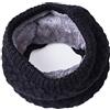 AISHNE - Sciarpa invernale da donna, a tubo, rotonda, con pelliccia Nero Taglia unica